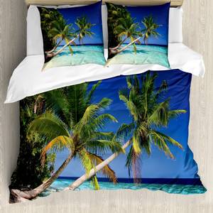 Beddengoed Vakantie microvezel polyester - turquoise/marineblauw - 155x220cm + 2 kussens 80x80cm