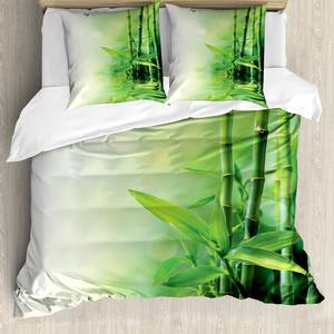 Beddengoed Bamboe microvezel polyester - groen/lichtgeel - 155x220cm + 2 kussens 80x80cm