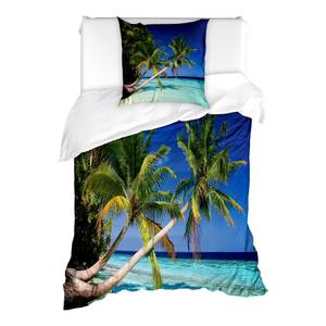 Beddengoed Vakantie microvezel polyester - turquoise/marineblauw - 135x200cm + kussen 80x80cm