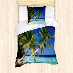 Beddengoed Vakantie microvezel polyester - turquoise/marineblauw - 135x200cm + kussen 80x80cm