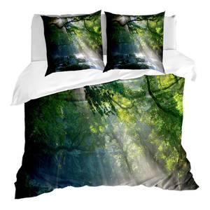 Parure de lit Forêt tropicale Microfibre / Polyester - Vert / Blanc - 155 x 220 cm + 2 oreillers 80 x 80 cm