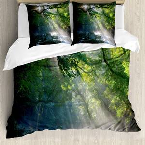Parure de lit Forêt tropicale Microfibre / Polyester - Vert / Blanc - 155 x 220 cm + 2 oreillers 80 x 80 cm