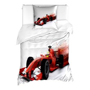 Beddengoed Auto's microvezel polyester - zwart/rood - 135x200cm + kussen 80x80cm