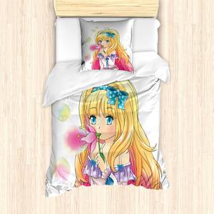 Bettwäsche Anime Microfaser Polyester - Gelb / Rosa - 135 x 200 cm + Kissen 80 x 80 cm