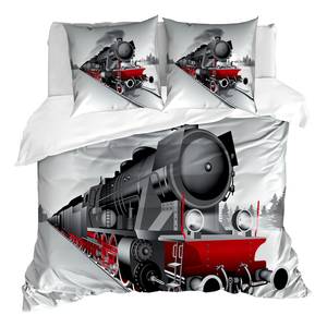 Parure de lit Locomotive Microfibre / Polyester - Gris / Rouge - 155 x 220 cm + 2 oreillers 80 x 80 cm