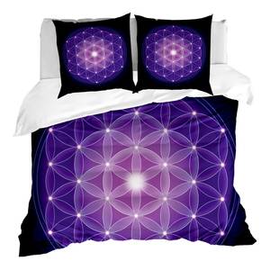 Parure de lit Fleurs de vie Microfibre / Polyester - Bleu foncé / Violet - 155 x 220 cm + 2 oreillers 80 x 80 cm