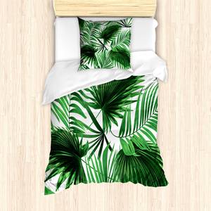 Parure de lit Feuille de palmier Microfibre / Polyester - Vert fougère / Blanc - 135 x 200 cm + oreiller 80 x 80 cm