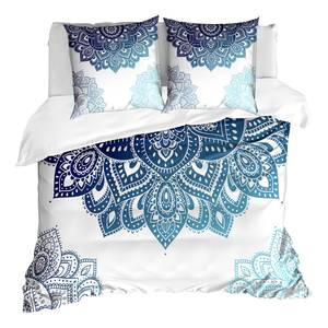 Beddengoed Henna microvezel polyester - lichtblauw/donkerblauw - 155x220cm + 2 kussens 80x80cm