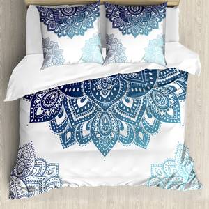 Beddengoed Henna microvezel polyester - lichtblauw/donkerblauw - 155x220cm + 2 kussens 80x80cm
