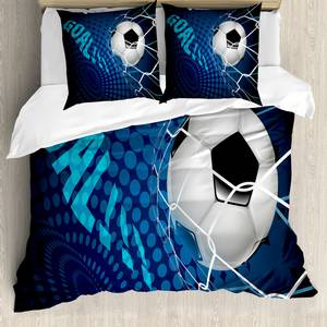 Beddengoed Voetbal microvezel polyester - zwart/blauw - 200x200cm + 2 kussens 80x80cm