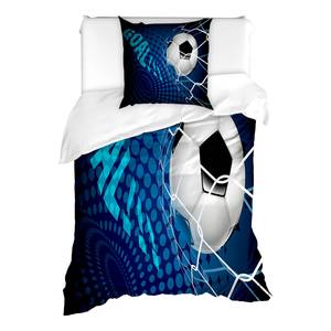 Bettwäsche Fußball Microfaser Polyester - Schwarz / Blau - 135 x 200 cm + Kissen 80 x 80 cm