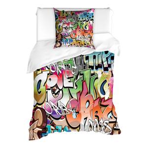 Beddengoed Urban Graffiti microvezel polyester - meerdere kleuren - 135x200cm + kussen 80x80cm