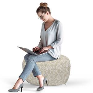 Pouf Beige II Polyester - Beige / Blanc