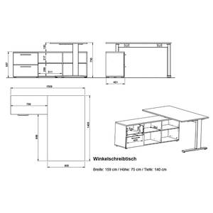 Bureau GW-Agenda I (4 éléments) Imitation chêne Grandson / Graphite