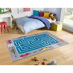 Kinderteppich Labyrinth Race Polypropylen-Heatset - Blau / Weiß / Grau - 200 x 290 cm