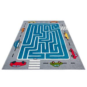 Kinderteppich Labyrinth Race Polypropylen-Heatset - Blau / Weiß / Grau - 120 x 170 cm