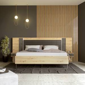 Bedframe Lucy incl. verlichting - Artisan eikenhouten look/donkergrijze betonnen look