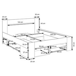 Lit avec rangements Mons Blanc - Bois manufacturé - Métal - Matière plastique - 164 x 90 x 204 cm