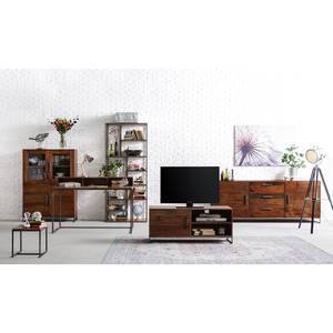 Tv-meubel WOODSON - breedte 118 cm massief acaciahout/ijzer - Bruin acaciahout