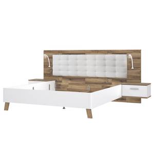 Bed met nachtkastjes Rye eikenhouten look/betonnen look - Stok eik/wit mat - 180 x 200cm