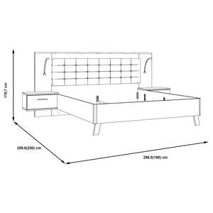 Bed met nachtkastjes Rye eikenhouten look/betonnen look - Stok eik/wit mat - 180 x 200cm