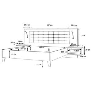 Bed met nachtkastjes Rye eikenhouten look/betonnen look - Stok eik/wit mat - 180 x 200cm