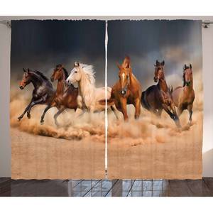 Gordijn Paard (set van 2) polyester - bruin/zandkleurig - 140 x 175 cm