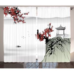 Rideaux Asie (lot de 2) Polyester - Rubis / Gris - 140 x 175 cm
