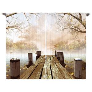 Gordijn Herfst I (set van 2) polyester - lichtbruin/groen - 140 x 225 cm