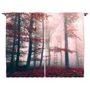 Rideaux Forêt X (lot de 2) Polyester - Rouge / Gris - 140 x 245 cm
