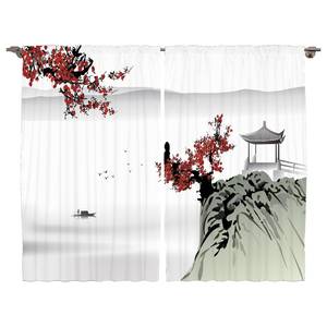 Rideaux Asie (lot de 2) Polyester - Rubis / Gris - 140 x 260 cm