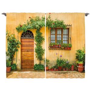 Rideaux Italie I (lot de 2) Polyester - Abricot / Vert - 140 x 260 cm