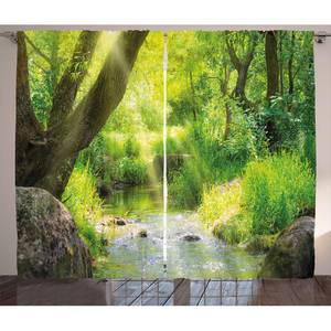 Gordijn Wald V (set van 2) polyester - bruin/lindegroen - 140 x 260 cm