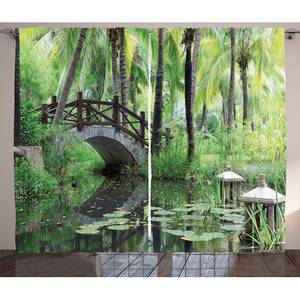 Rideaux Zen Garden (lot de 2) Polyester - Marron / Vert - 140 x 260 cm