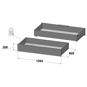 Bettschubkasten Delden Braun - Grau - Holzwerkstoff - Metall - Kunststoff - 131 x 21 x 60 cm