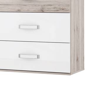 Ladekast Asperen Zandeikenhouten look/wit hoogglans - Breedte: 150 cm