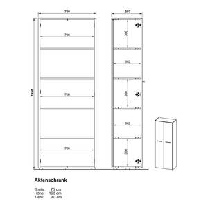 Dossierkast GW-Pasadena wit/grafietkleurig - Hoogte: 196 cm