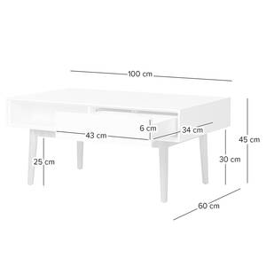 Salontafel LINDHOLM 2 lades wit/eikenhout