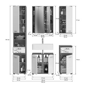 Badkamerset Trona I (5-delig) hoogglans wit/rookzilverkleurige look