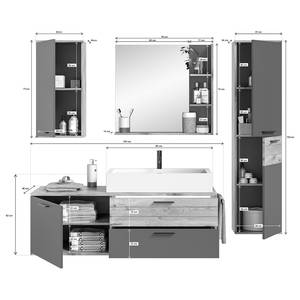 Badezimmerset Yukon III (4-teilig) Basalt Grau / Eiche Dekor
