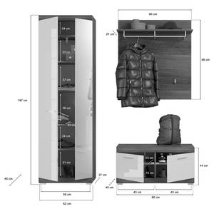 Garderobeset Sarai II (3-delig) hoogglans wit/grijze eikenhouten look