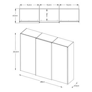 Schwebetürenschrank Sinfonie Plus Typ A Eiche Sonoma Dekor - 280 x 222 cm - Comfort - Silber