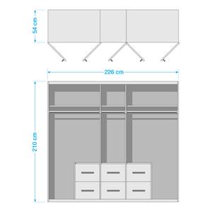 Armoire Mainz Blanc alpin / Gris métallisé - Largeur : 226 cm - Avec portes miroir