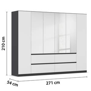 Armoire Mainz Blanc alpin / Gris métallisé - Largeur : 271 cm - Avec portes miroir