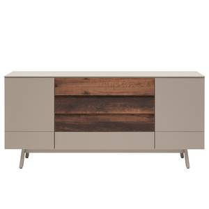 Ensemble Enfilade Misano III Plaqué bois - Gris Sahara / Poutres en chêne - Sans éclairage