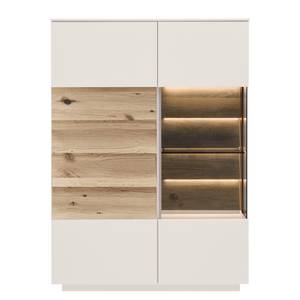 Highboard Misano II Echtholzfurnier - Weiß / Wildeiche - Glastür rechts - Mit Beleuchtung