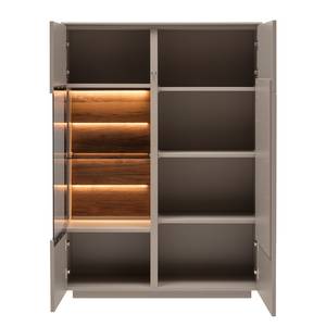 Highboard Misano II fineer van echt hout - Sahara grijs/Balkeneikenhout - Glazendeur links - Met verlichting