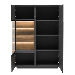 Highboard Misano II fineer van echt hout - Antracietkleurig/Wildeikenhouten - Glazendeur links - Met verlichting