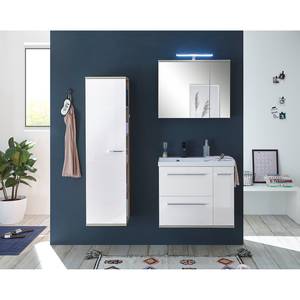 Set di mobili da bagno Crown II (3) Illuminazione inclusa - Bianco lucido / Effetto rovere