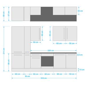 Küchenzeile Pattburg III Hochglanz Weiß - Breite: 310 cm - Ohne Elektrogeräte